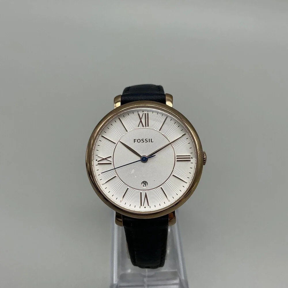 Fossil Womens Watch 36mm Two Tone Blue Leather Band Date ES3843 New Battery